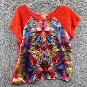 Womens Artsy Maximalist Top L Floral Kaleidoscope Indie Crochet Sleeve Colorful